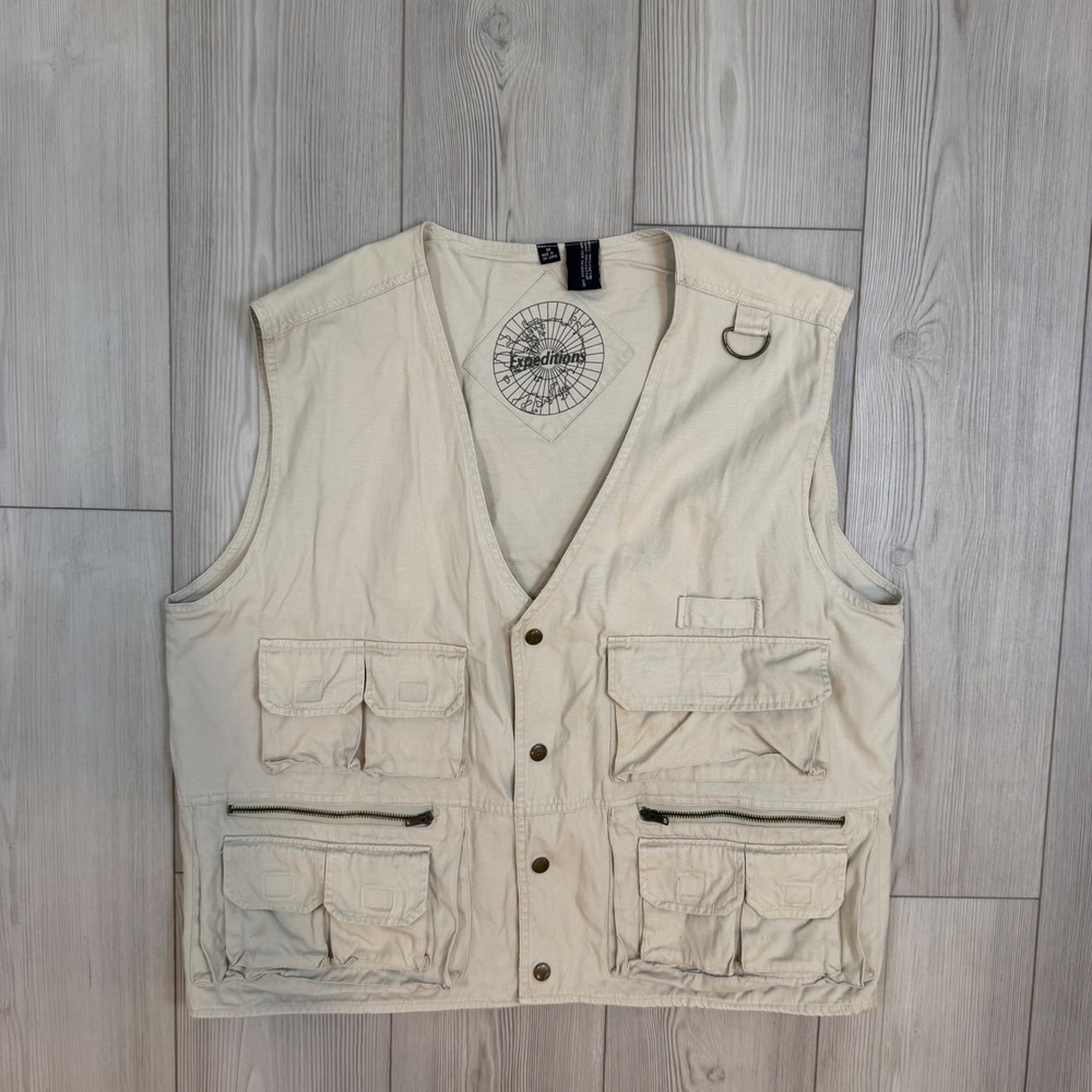 Expeditions Mens Beige Cotton Utility Safari Fishing Vest Multi Pocket Size M